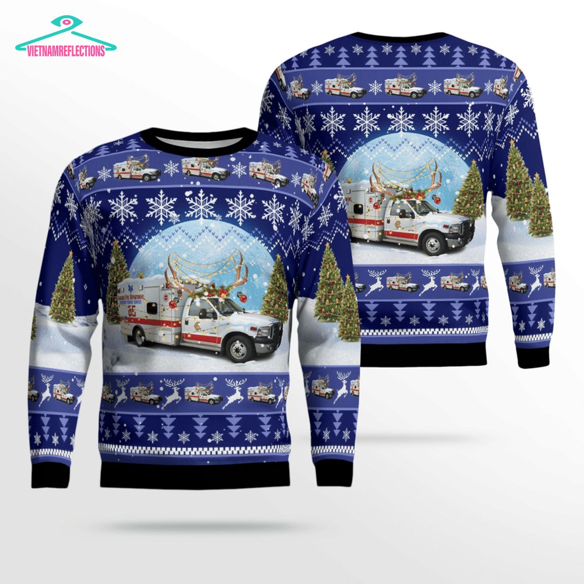 Chicago Fire Department Ambulance 85 3D Christmas Sweater - Cutting dash