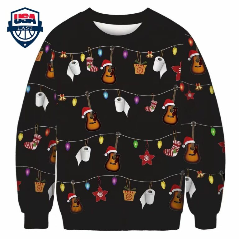 Christmas Lights Guitar Toilet Paper Ugly Christmas Sweater - Stand easy bro