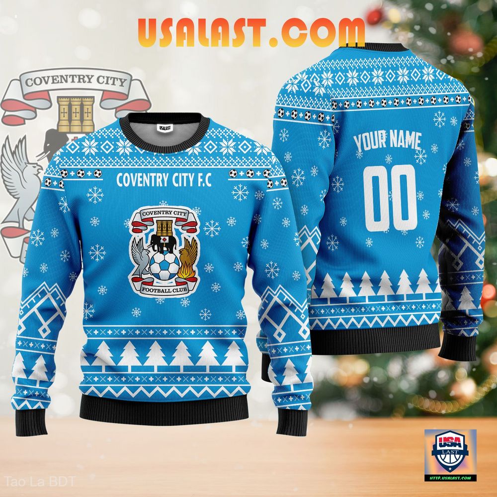 Rare Coventry City F.C Ugly Christmas Sweater Sky Blue Version