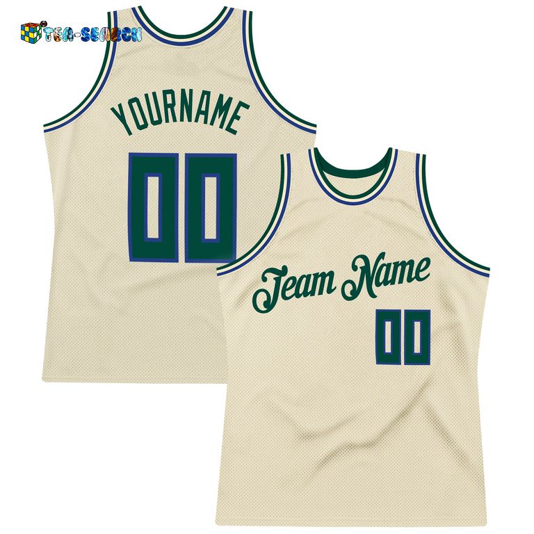 Best-Buy Cream Hunter Green-Royal Authentic Throwback Basketball Jersey