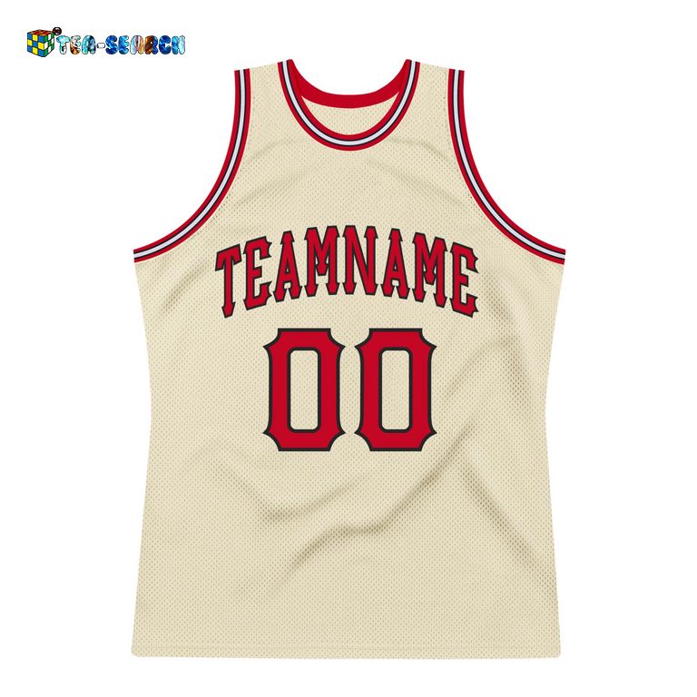 Cream Red-black Authentic Throwback Basketball Jersey - Nice Pic