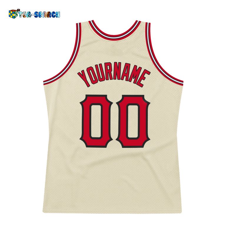 Cream Red-black Authentic Throwback Basketball Jersey - Handsome as usual