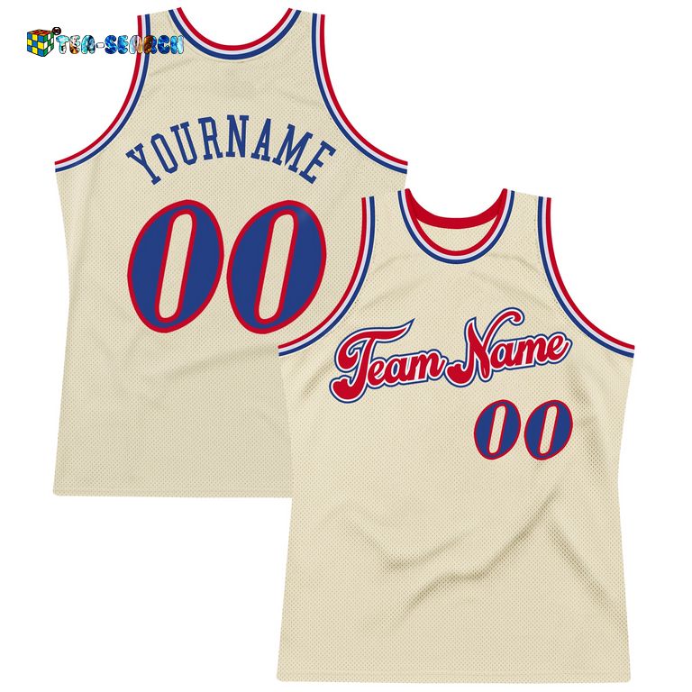 Cream Royal-red Authentic Throwback Basketball Jersey - Speechless