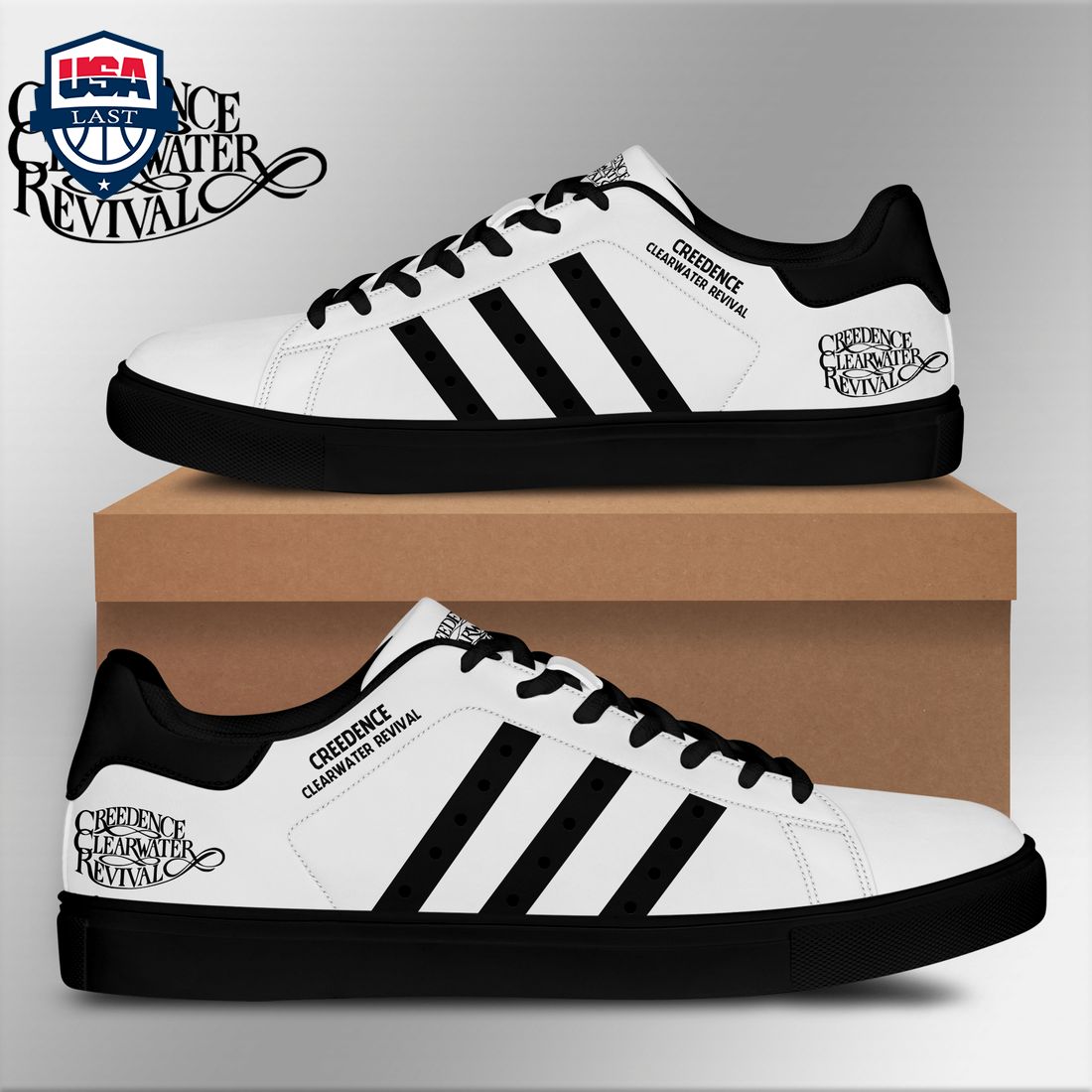 Creedence Clearwater Revival Black Stripes Stan Smith Low Top Shoes