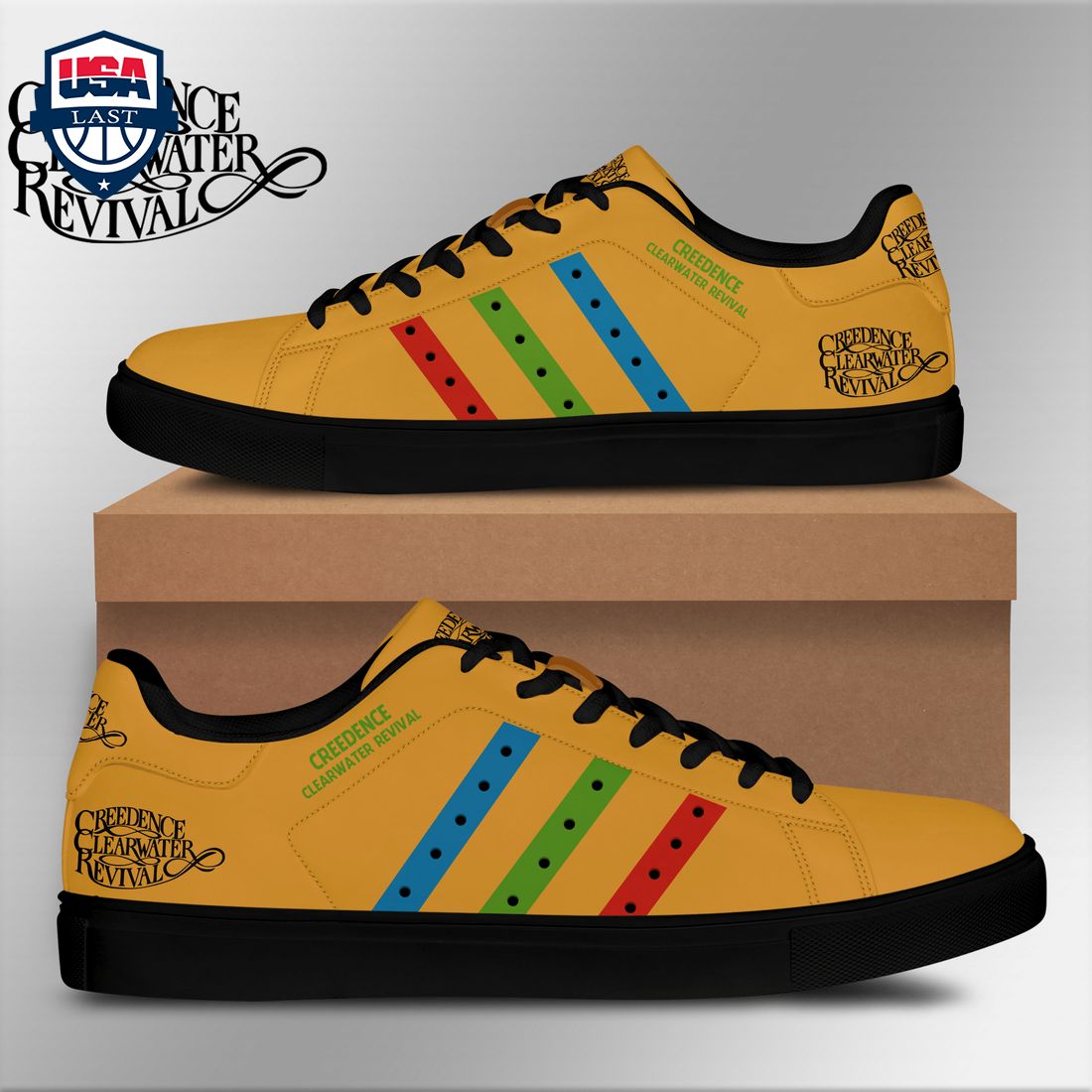 Creedence Clearwater Revival Blue Green Red Stripes Style 1 Stan Smith Low Top Shoes