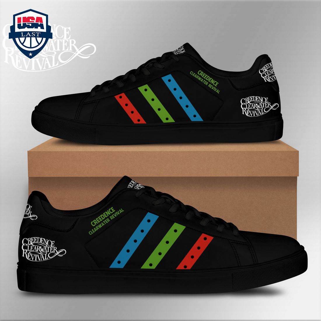 Creedence Clearwater Revival Blue Green Red Stripes Style 2 Stan Smith Low Top Shoes