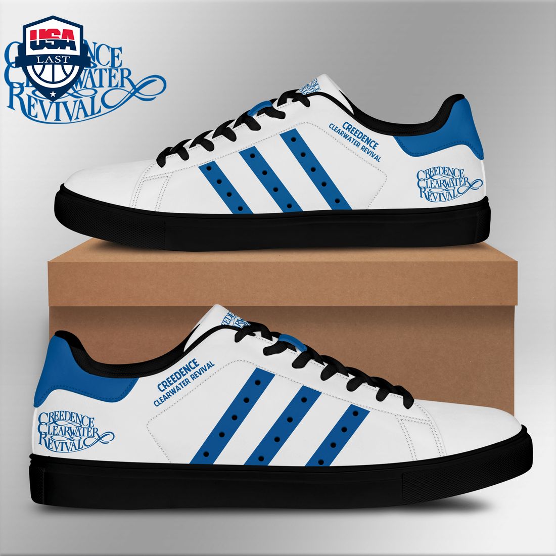 Creedence Clearwater Revival Blue Stripes Style 2 Stan Smith Low Top Shoes
