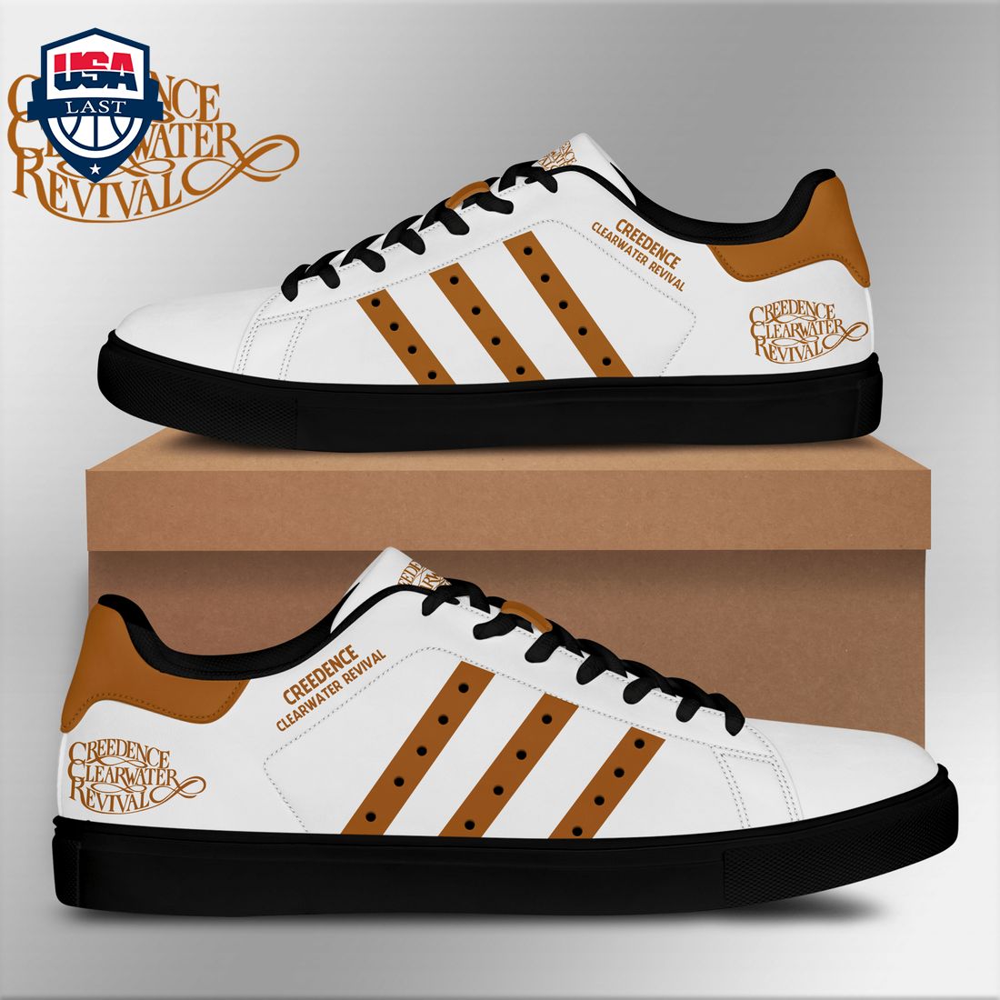 Creedence Clearwater Revival Brown Stripes Style 1 Stan Smith Low Top Shoes