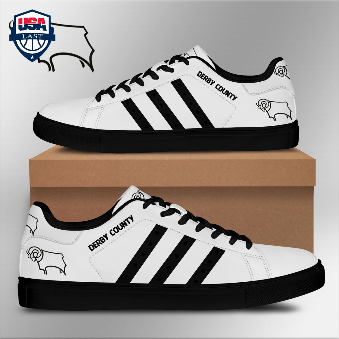 Derby County FC Black Stripes Style 1 Stan Smith Low Top Shoes