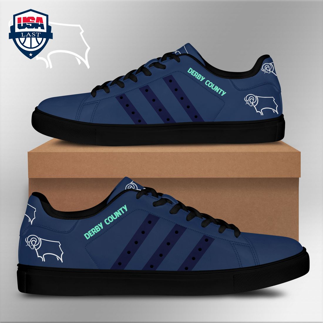 Derby County FC Navy Stripes Stan Smith Low Top Shoes