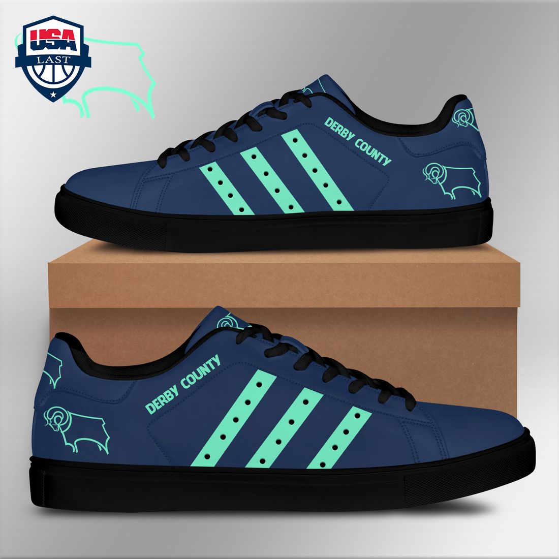 Derby County FC Turquoise Stripes Stan Smith Low Top Shoes