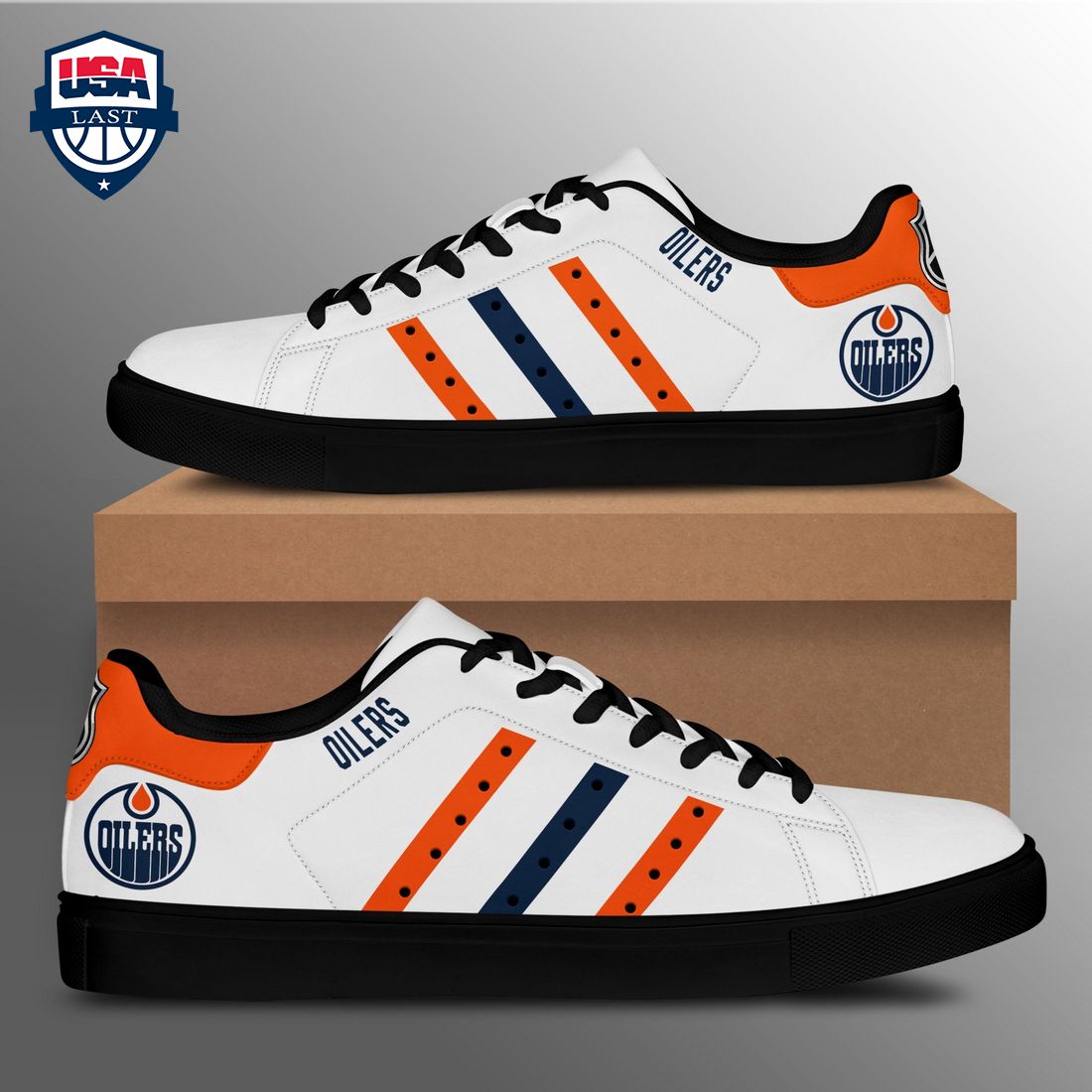 Edmonton Oilers Orange Navy Stripes Stan Smith Low Top Shoes