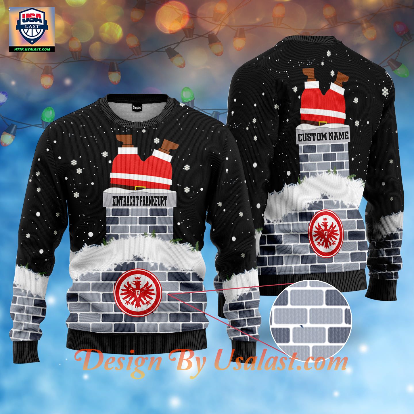 New Trend Eintracht Frankfurt Custom Name Ugly Christmas Sweater – Black Version