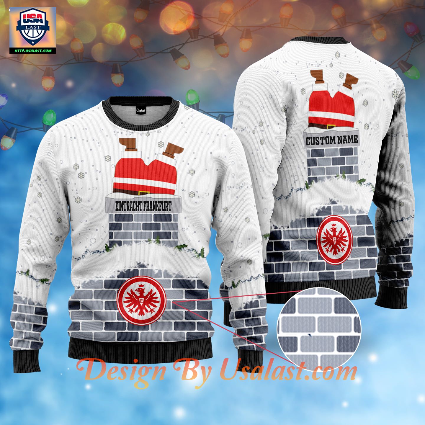 Nice Eintracht Frankfurt Custom Name Ugly Christmas Sweater – White Version