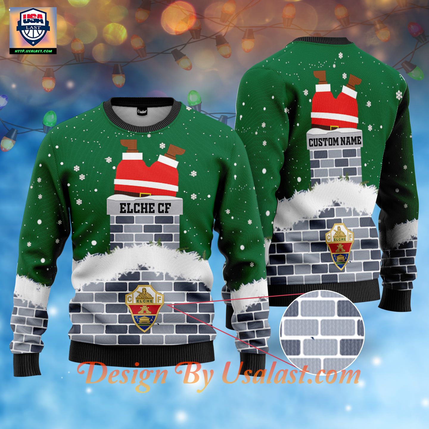 Discount Elche CF Santa Claus Custom Name Ugly Christmas Sweater