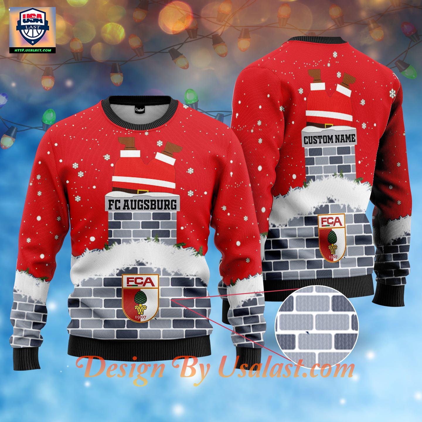 Official FC Augsburg Custom Name Ugly Christmas Sweater – Red Version