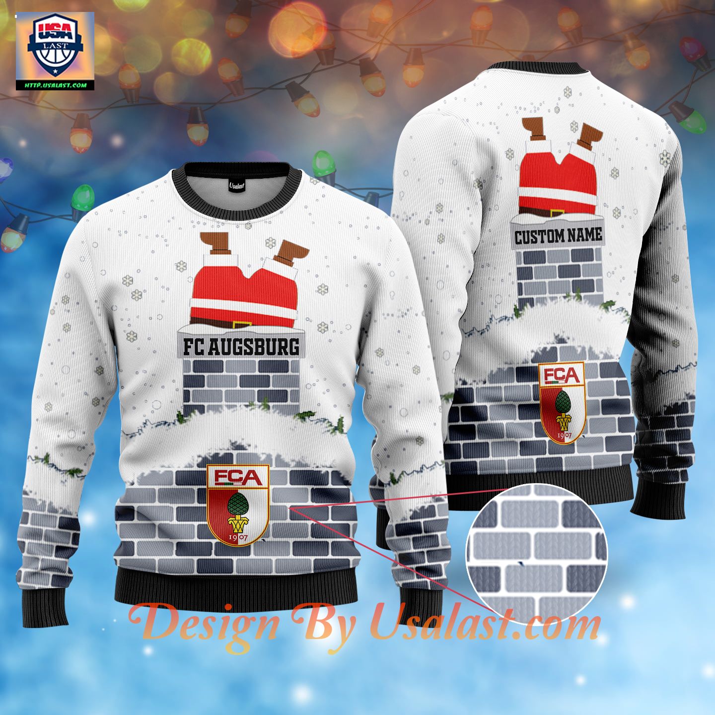 Perfect – FC Augsburg Custom Name Ugly Christmas Sweater – White Version