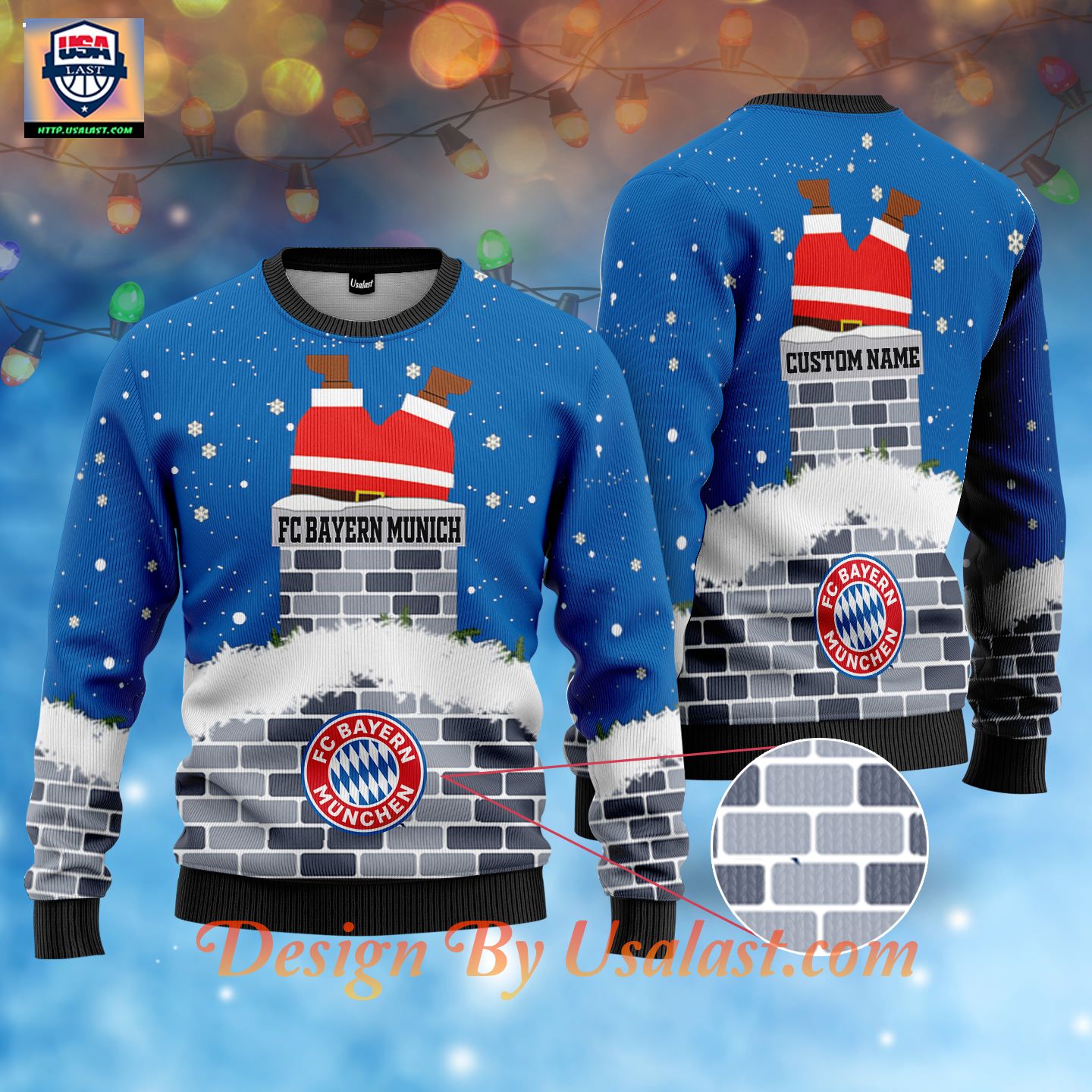 Premium FC Bayern Munich Custom Name Ugly Christmas Sweater – Blue Version