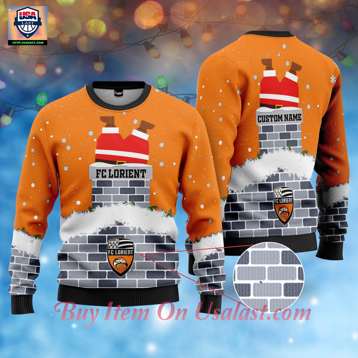 Hot Trend FC Lorient Santa Claus Custom Name Ugly Christmas Sweater