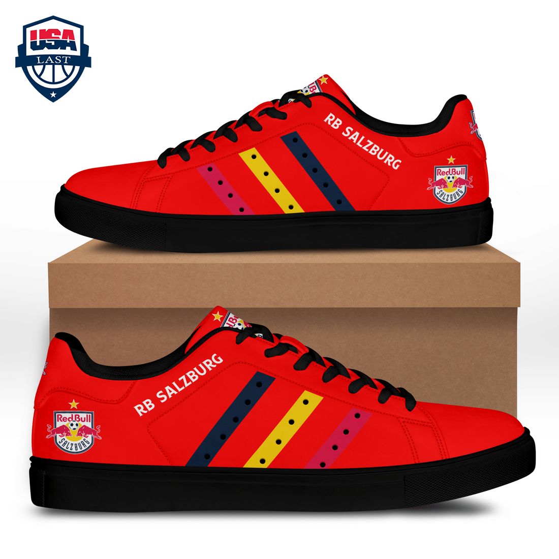 FC Red Bull Salzburg Navy Yellow Red Stripes Stan Smith Low Top Shoes