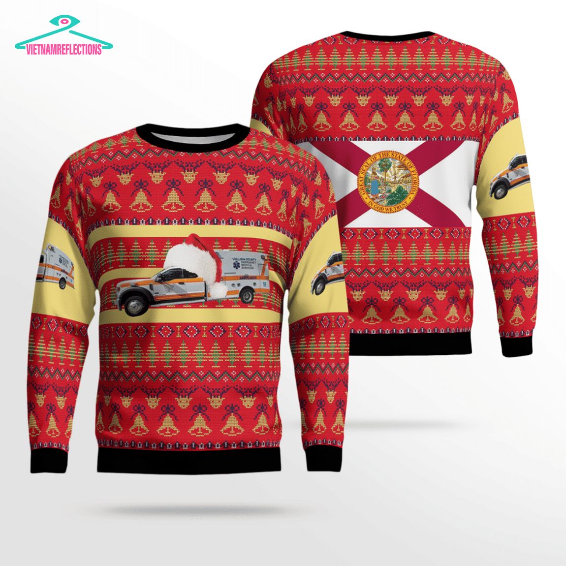 Florida Volusia County EMS 3D Christmas Sweater - Nice place and nice picture