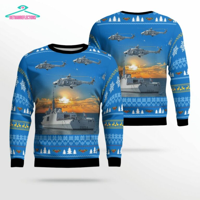 French Navy Ship Auvergne & NH90 Helicopter 3D Christmas Sweater - Amazing Pic