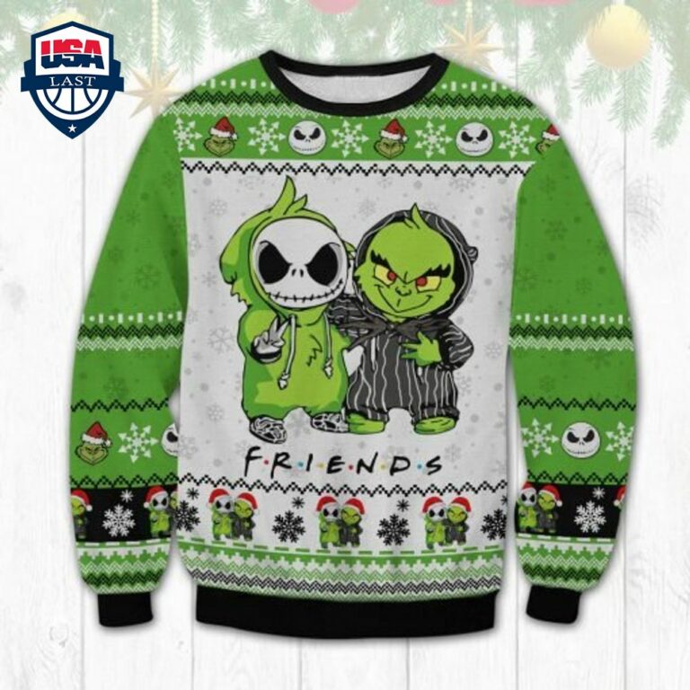 Friends Baby Jack Skellington Baby Grinch Ugly Sweater - Rocking picture