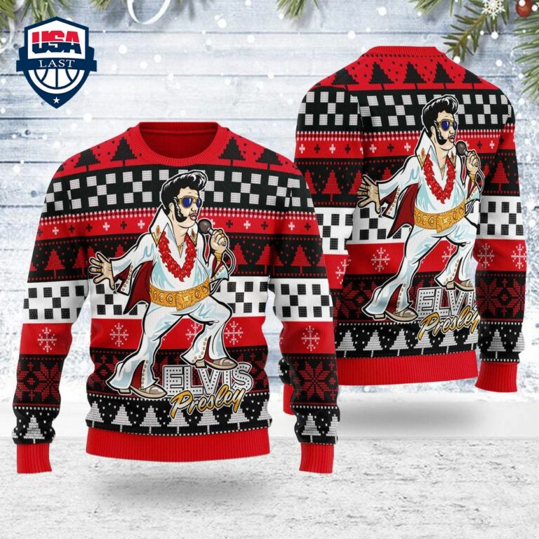 Gearhomie Elvis Fatley Meme Ugly Christmas Sweater - Loving click