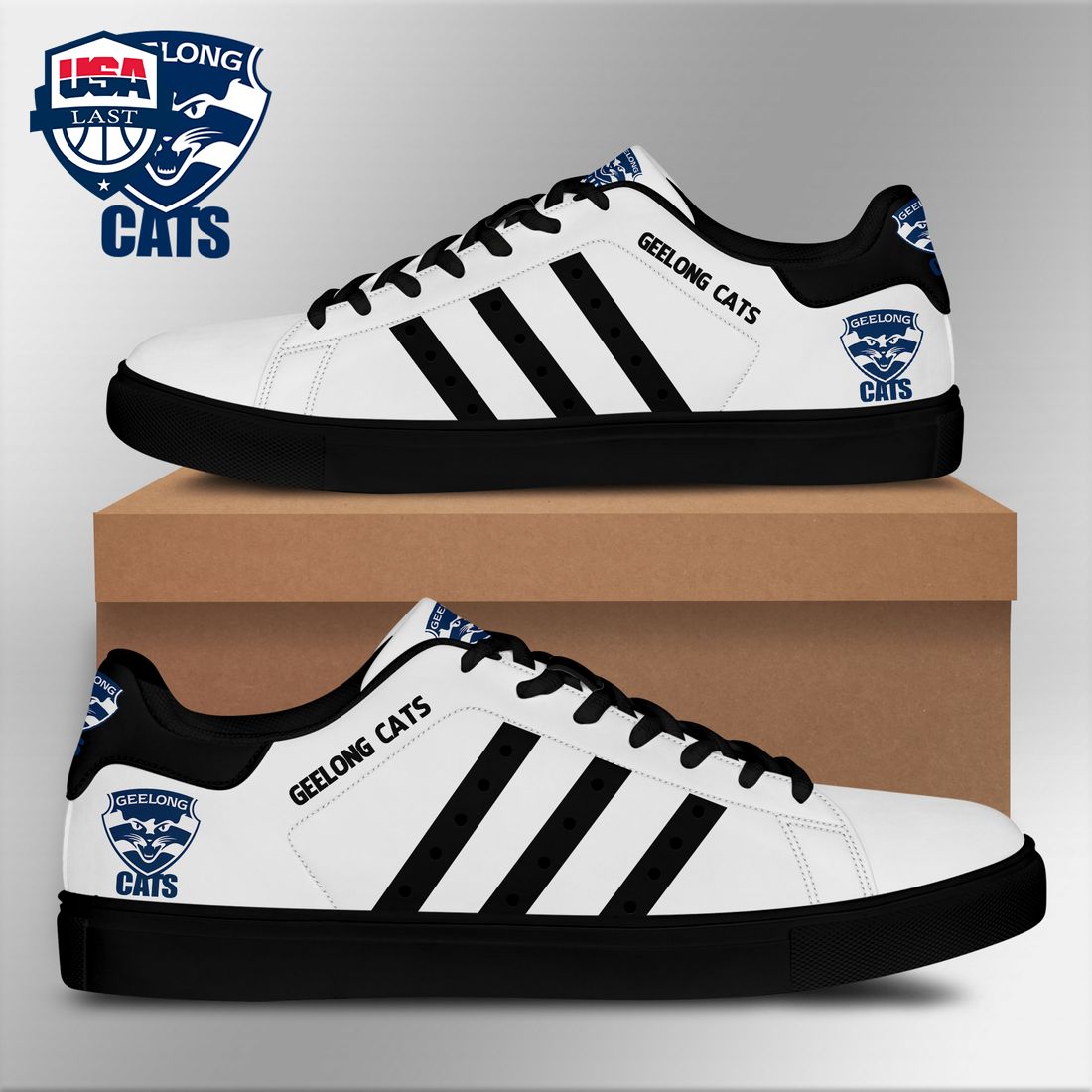 Geelong Cats Black Stripes Stan Smith Low Top Shoes