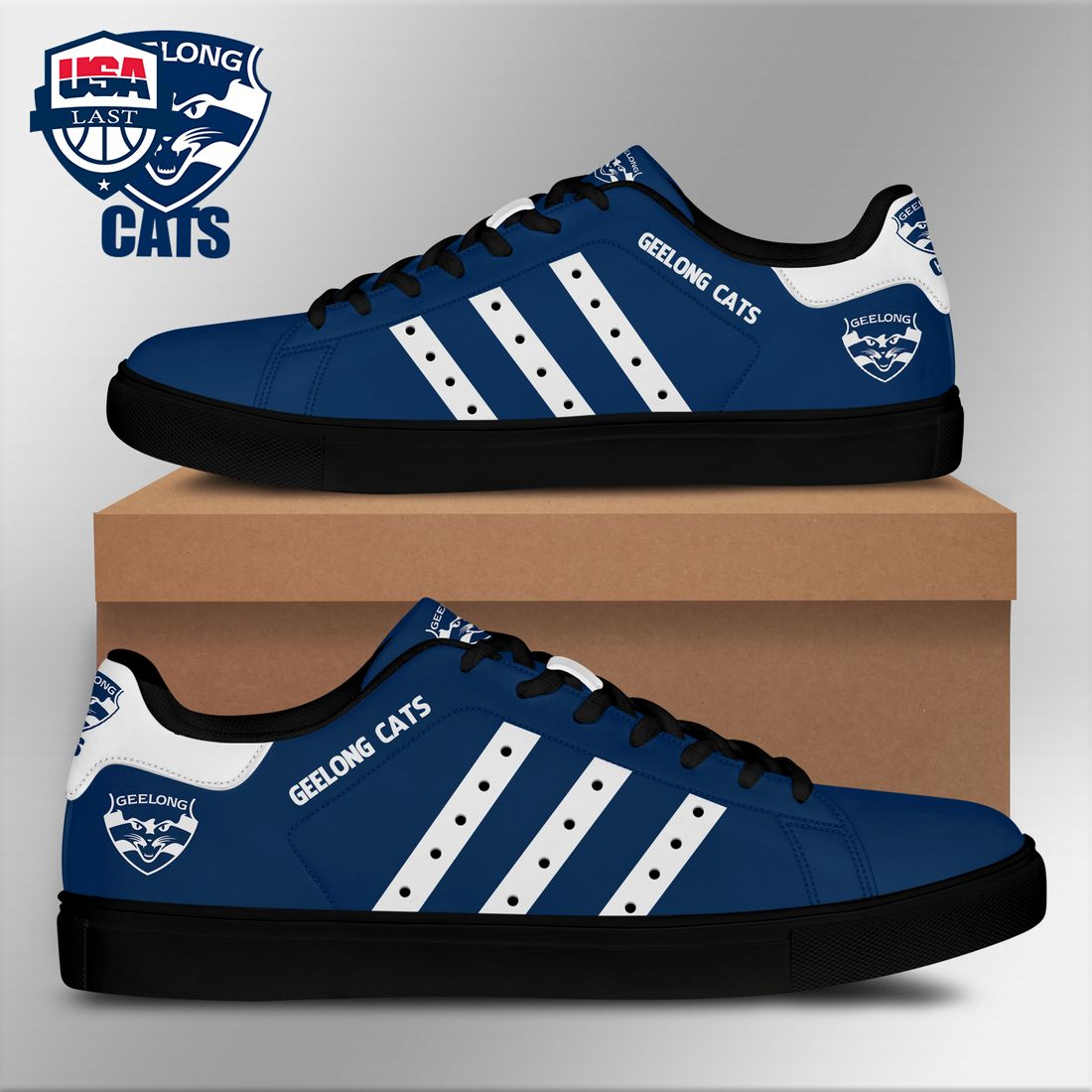 Geelong Cats White Stripes Stan Smith Low Top Shoes
