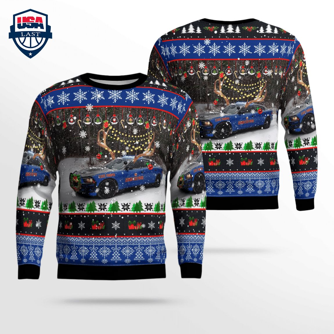 Georgia State Patrol Dodge Charger Pursuit 3D Christmas Sweater