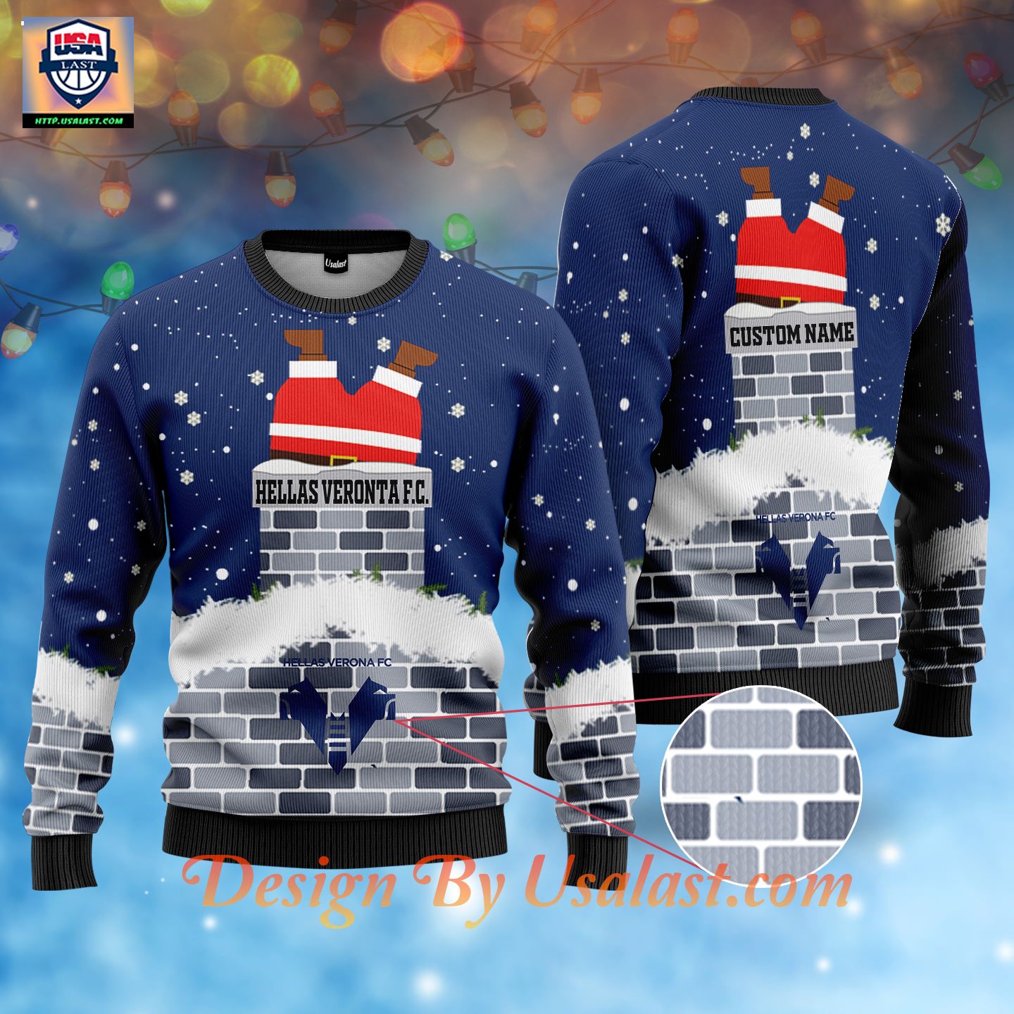 Awesome Hellas Verona FC Santa Claus Custom Name Ugly Christmas Sweater