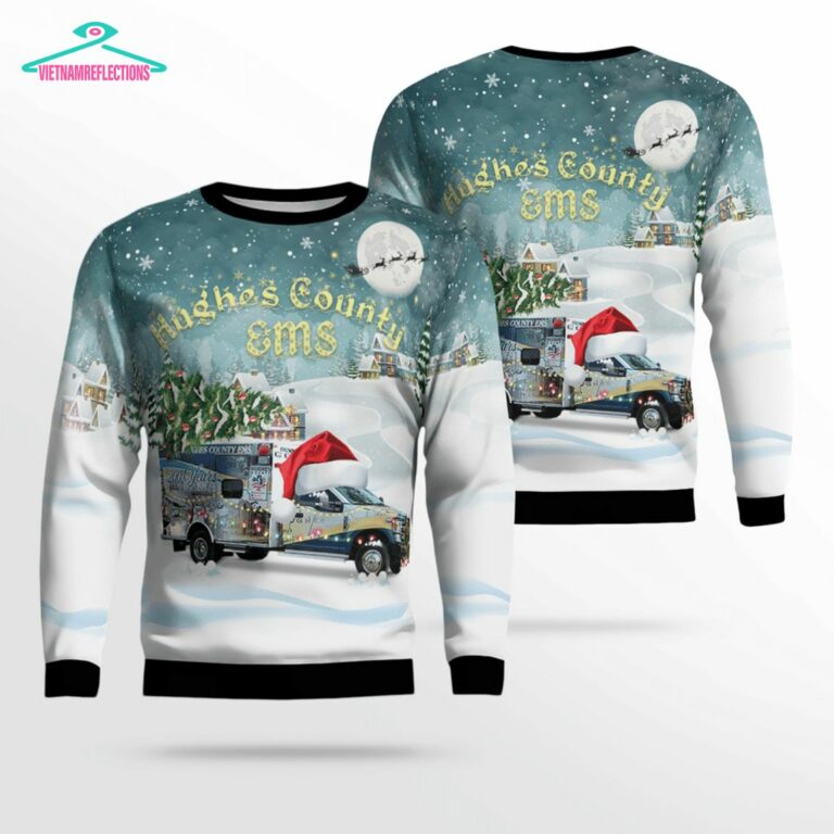 Hughes County EMS Ver 3 3D Christmas Sweater - Royal Pic of yours