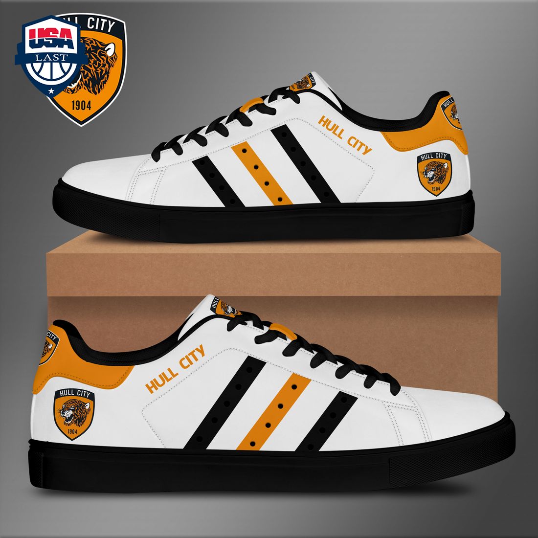 Hull City FC Black Orange Stripes Stan Smith Low Top Shoes