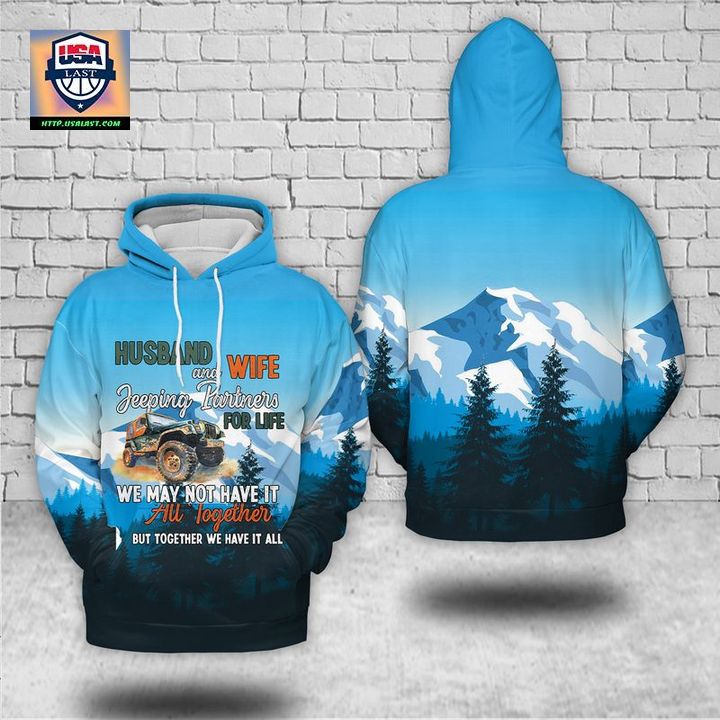 Husband And Wife Jeeping Partners For Life 3D Hoodie - Lovely smile