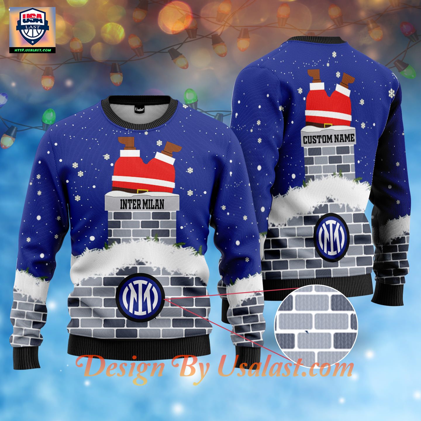 Beautiful Inter Milan Santa Claus Custom Name Ugly Christmas Sweater