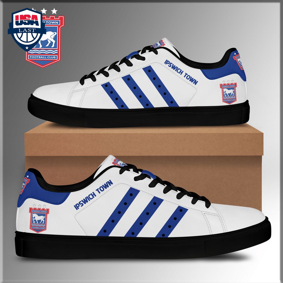 Ipswich Town FC Navy Stripes Stan Smith Low Top Shoes