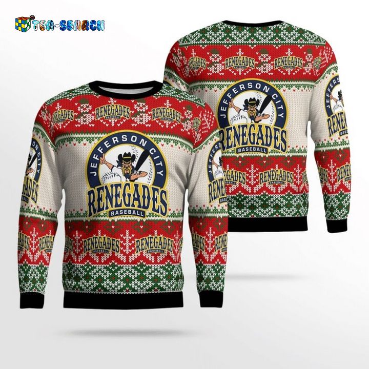 Jefferson City Renegades Baseball Christmas Ugly Sweater Red Version