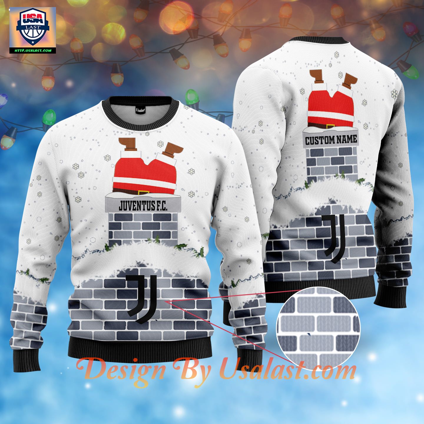 Best Juventus FC Santa Claus Custom Name White Ugly Christmas Sweater
