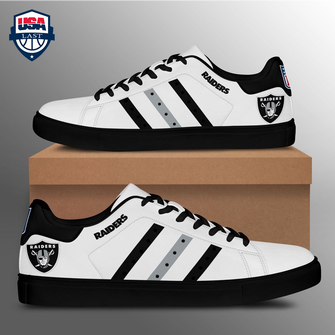 Las Vegas Raiders Black Grey Stripes Stan Smith Low Top Shoes