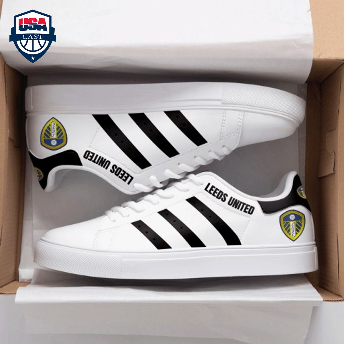 Leeds United FC Black Stripes Stan Smith Low Top Shoes