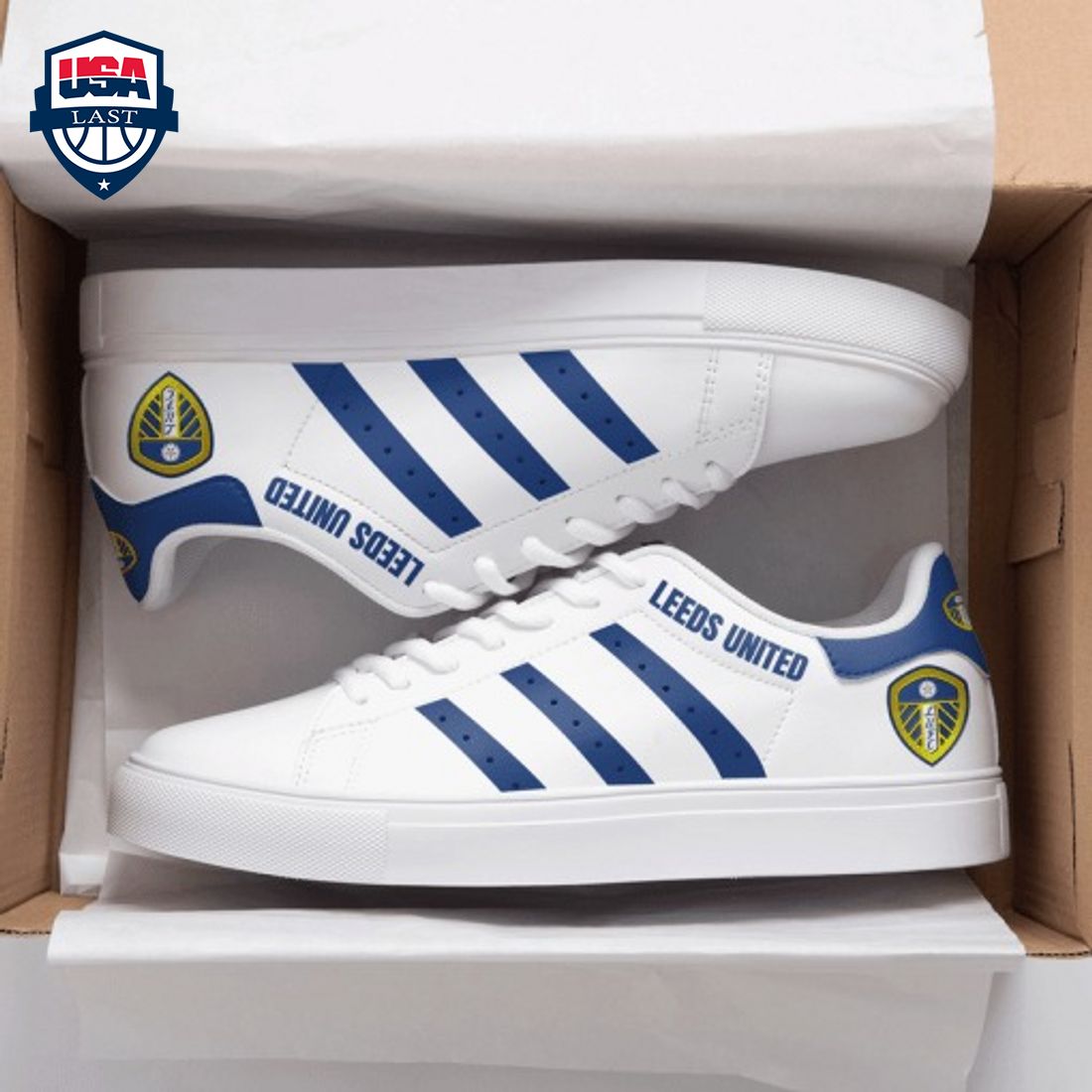 Leeds United FC Navy Stripes Style 1 Stan Smith Low Top Shoes