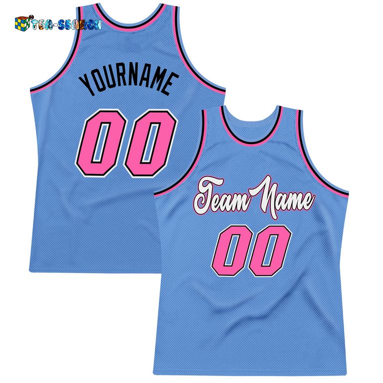 Shopping Light Blue Pink-black Authentic Throwback Basketball Jersey
