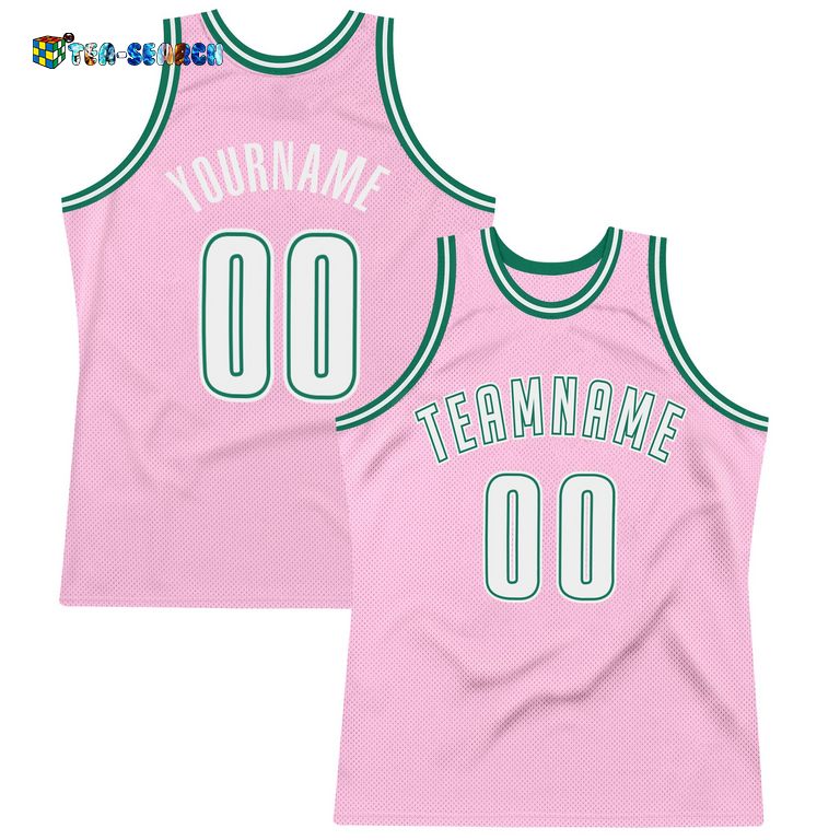 Hot Trend Light Pink White-kelly Green Authentic Throwback Basketball Jersey