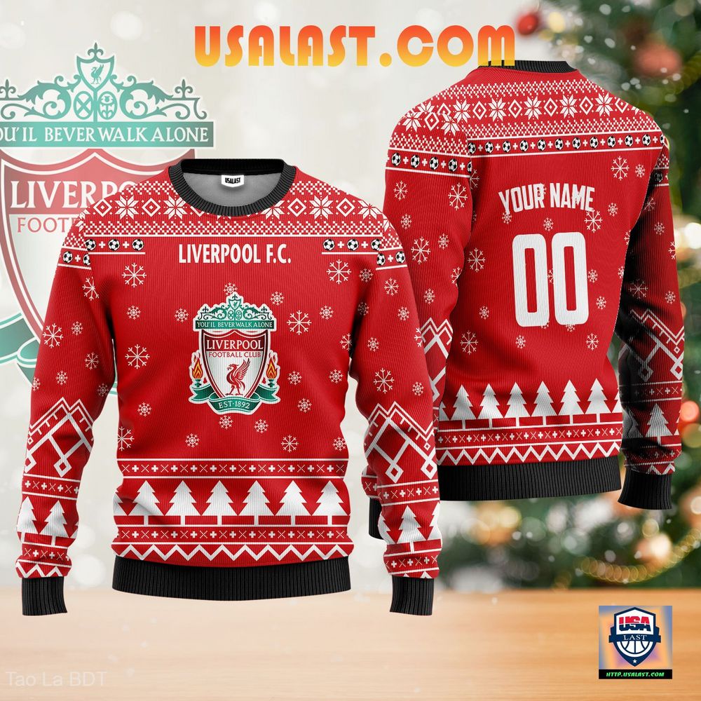 Liverpool F.C. Personalized Sweater Christmas Jumper - Rocking picture