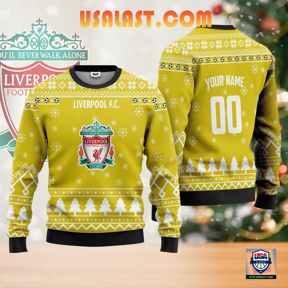 Saleoff Liverpool F.C Personalized Yellow Christmas Jumper