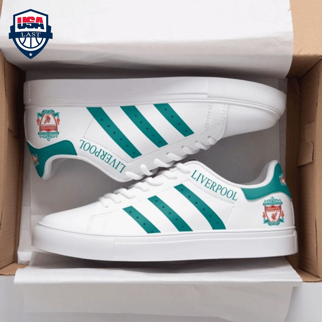 Liverpool FC Teal Stripes Style 1 Stan Smith Low Top Shoes - Looking so nice