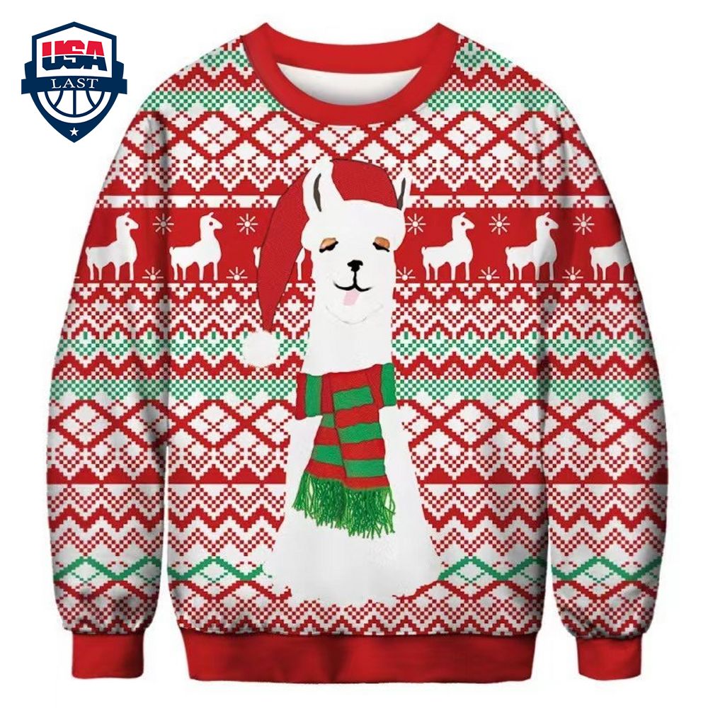 Llama With Christmas Hat Ugly Christmas Sweater - Super sober
