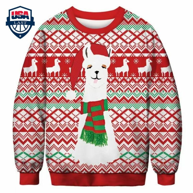 Llama With Christmas Hat Ugly Christmas Sweater - You look too weak