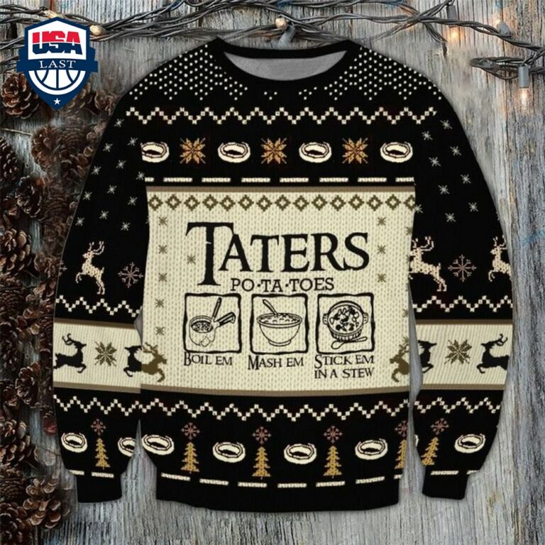 LOTR Taters Po-ta-toes Black Ugly Christmas Sweater - You look lazy
